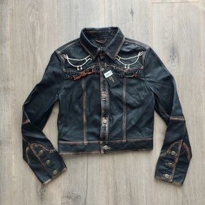Max Studio London Cropped LAMB Leather Jacket